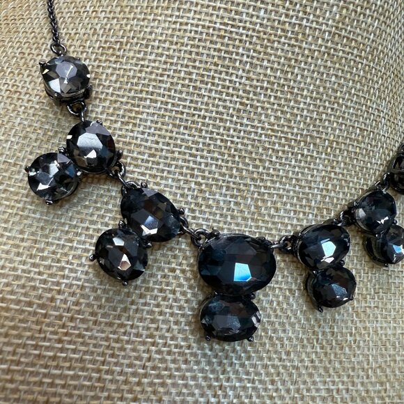 Vintage Monet Black Rhinestone Statement Necklace With Gunmetal Chain Adjustable - Picture 11 of 12